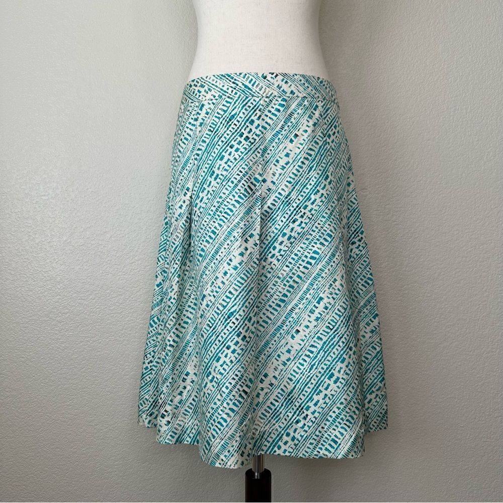 Merona Vintage 100%βSilk Blue White Print PleatedβSkirt, Size 12